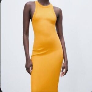 ZARA | tangerine ribbed midi dress